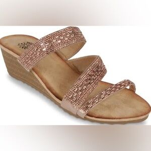 New Comfy Elegant Rose Gold Wedge Sandals Size 7.5